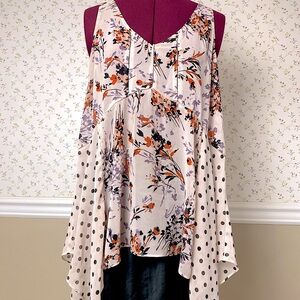 Anthropologie Floral and Polka Dot Semi-Sheer Tank Top